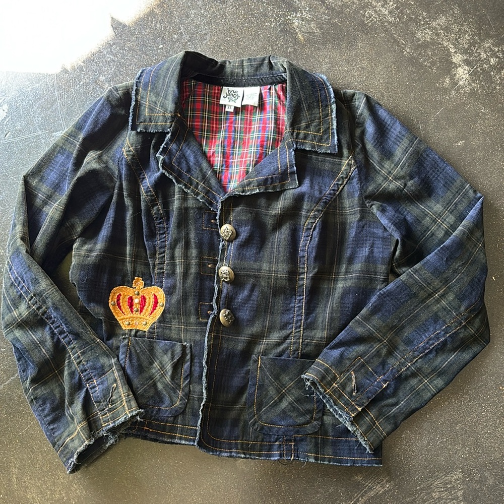 Embroidered Plaid Blazer